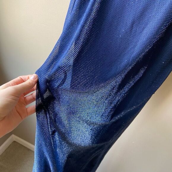 Jessica Mcclintock Gunne Sax Y2K BLUE SILVER Shiny Strapless Bustier Gown Formal - Picture 3 of 11